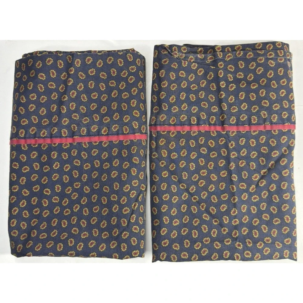 Ralph Lauren Pillowcase Set Foulard Paisley Studio KING Navy Blue Red Gold